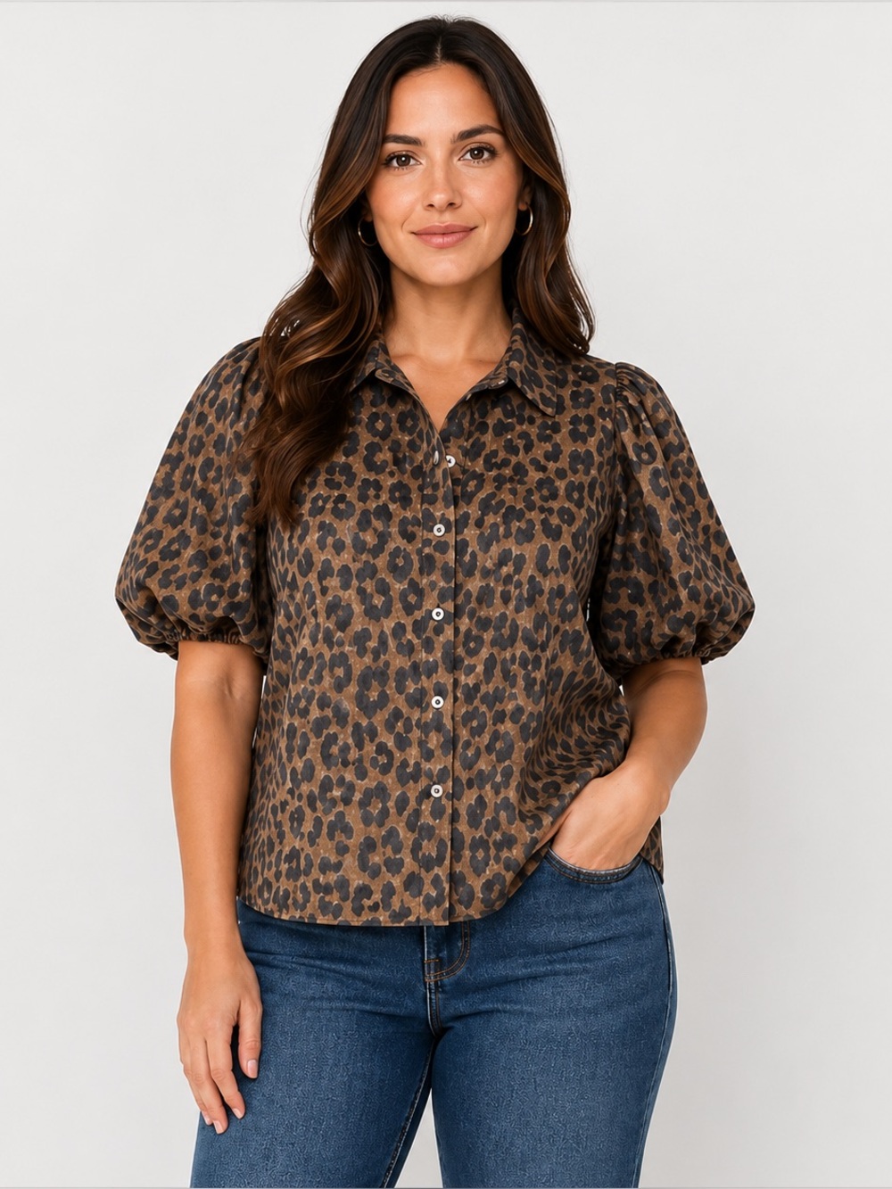 Bailey 44 Leopard‎ Puff Sleeve Blouse